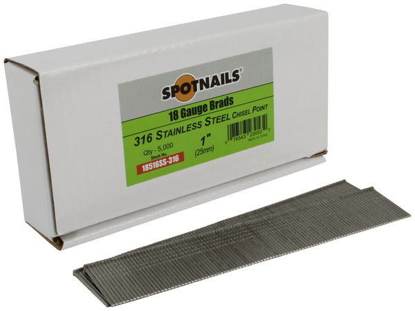 Spotnails 18516SS-316 1 in. 316 Stainless Steel 18 Gauge AX Style Brads, 5,000/Box