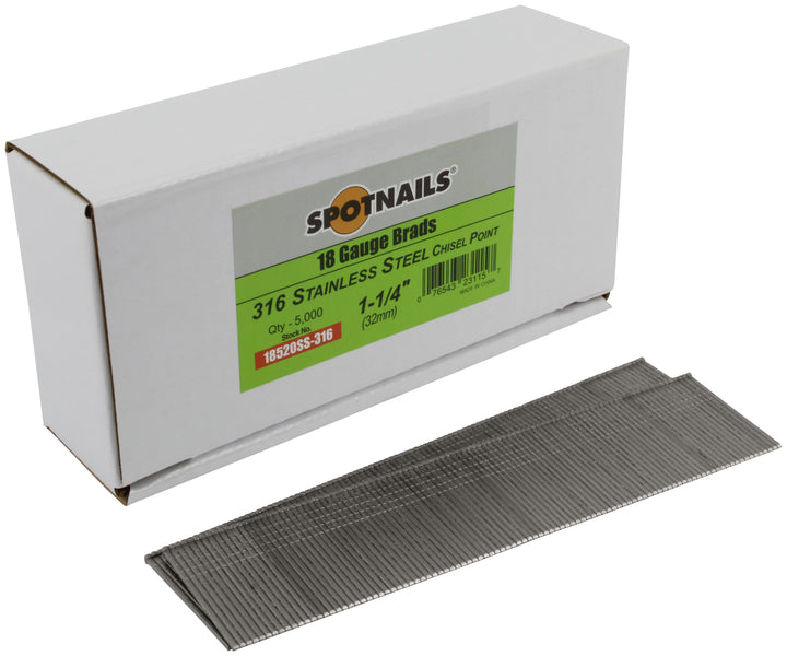 Spotnails 18520SS-316 1-1/4 in. 316 Stainless Steel 18 Gauge AX Style Brads, 5,000/Box