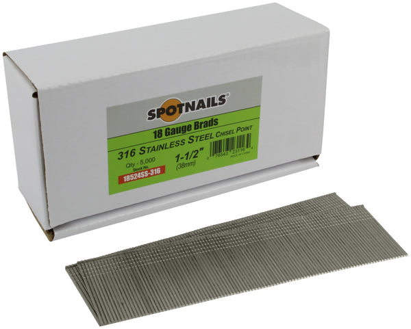 Spotnails 18524SS-316 1-1/2 in. 316 Stainless Steel 18 Gauge AX Style Brads, 5,000/Box