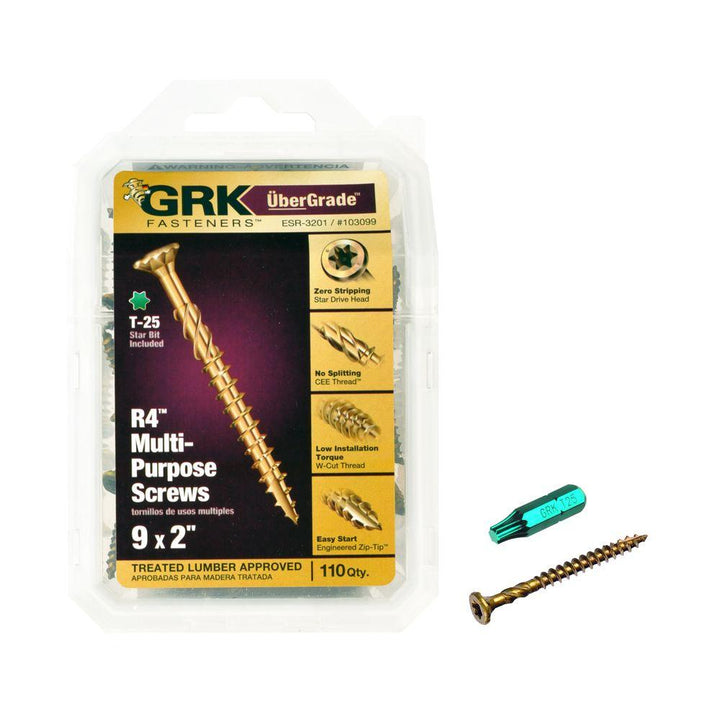 GRK 103099 #9x2 Star Drive Bugle Head Climatek Coated Steel R4 Multi-Purpose Screws, 110/Box