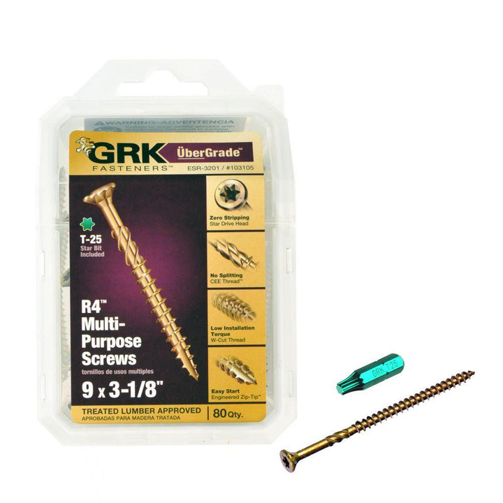 GRK Screws 103105 #9x3-1/8 Star Drive Bugle Head Climatek Coated Steel R4 Multi-Purpose Screws, 80/Box