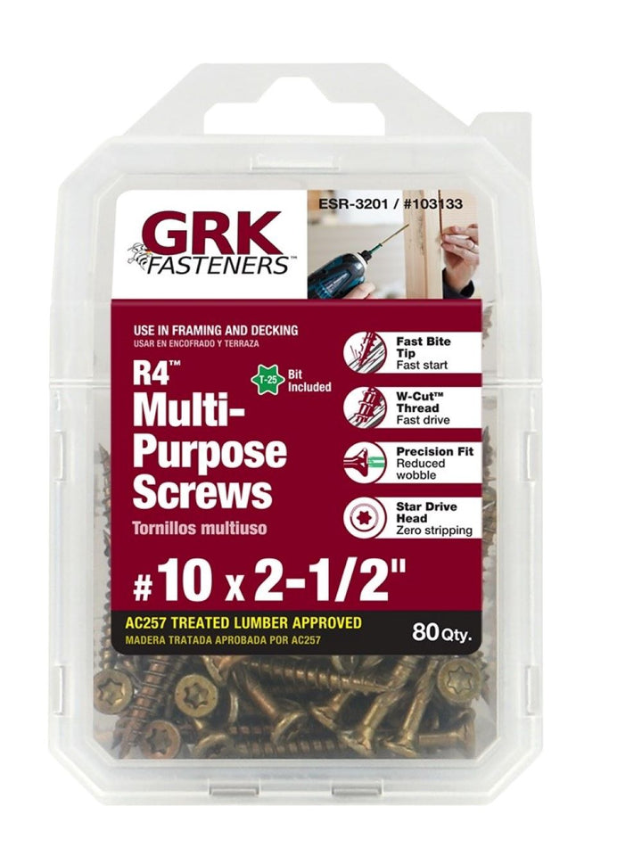 GRK Screws 103133 #10x2-1/2 Star Drive Bugle Head Climatek Coated Steel R4 Multi-Purpose Screws, 80/Box