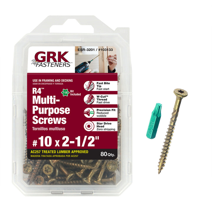 GRK Screws 103133 #10x2-1/2 Star Drive Bugle Head Climatek Coated Steel R4 Multi-Purpose Screws, 80/Box