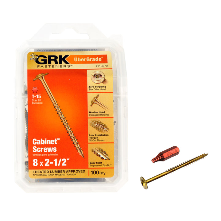 GRK 113079 #8 by 2-1/2-inch Cabinet Screws HandyPak, 100 per Pack