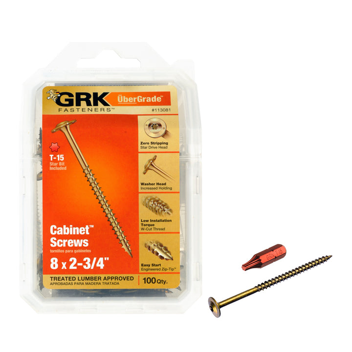 GRK 113081 #8 by 2-3/4-inch Cabinet Screws HandyPak, 100 per Pack