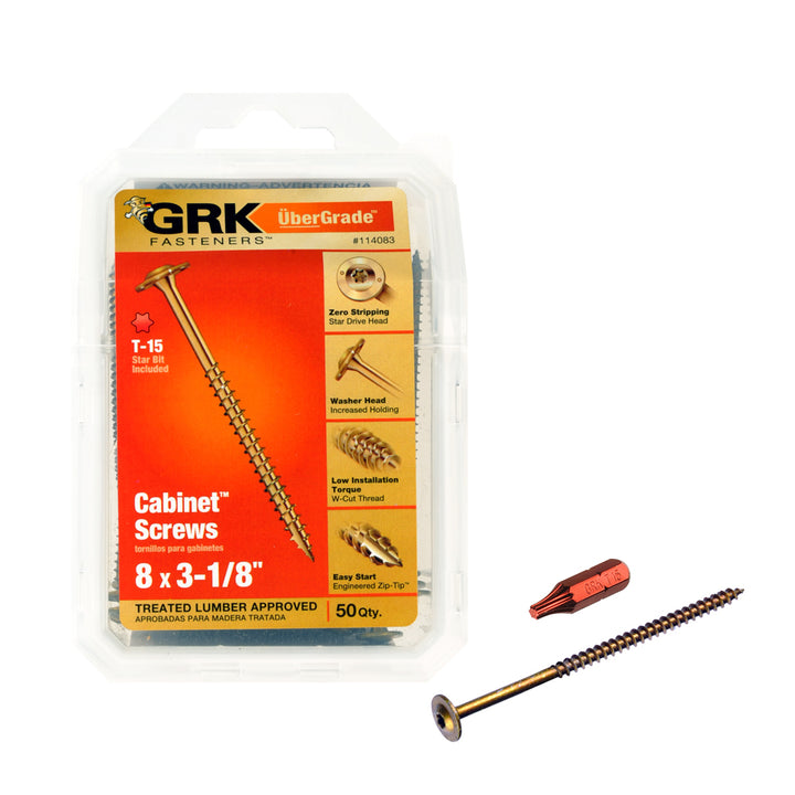 GRK 114083 #8 by 3-1/8-inch Cabinet Screws HandyPak, 50 per Pack