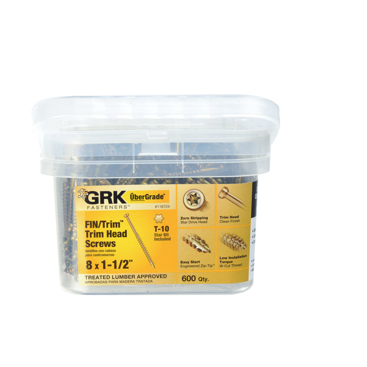 GRK 116724 #8 by 1-1/2-inch HandyPak Finish/Trim Screws, 600 per Pail