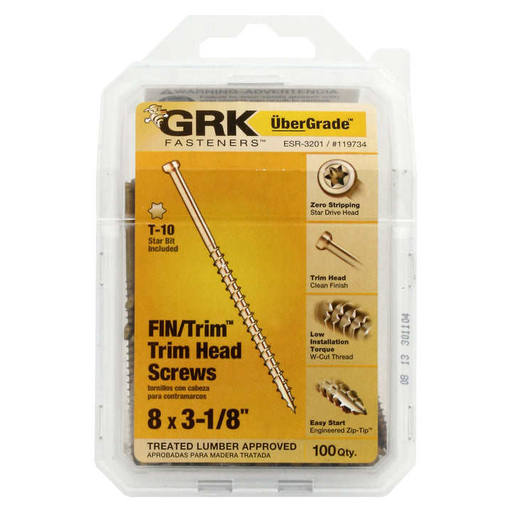 GRK 119734 #8 by 3-1/8-inch HandyPak Finish/Trim Screws, 100 per Pack