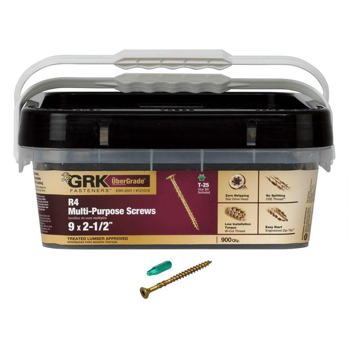 GRK 121010 R4 T-25 Multi-Purpose Framing/Decking Screws, 9 by 2-1/2", Flat, Yellow