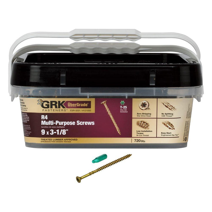 GRK 121050 R4 T-25 Multi-Purpose Framing/Decking Screws, 9 by 3-1/8", Steel, Flat