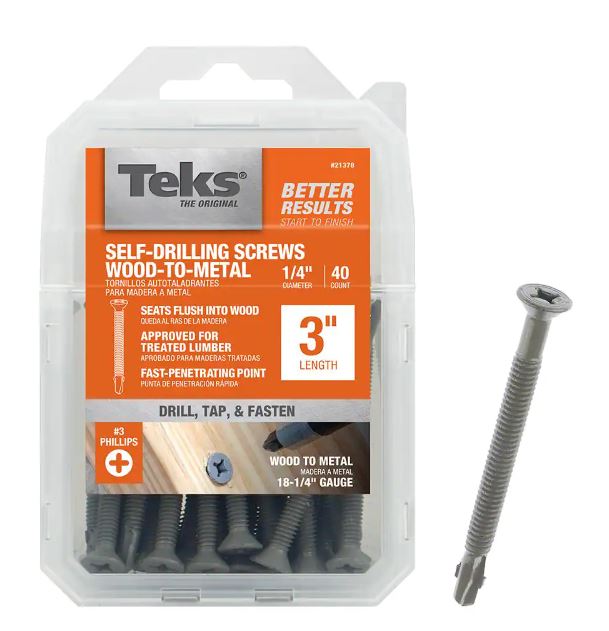 Teks 21378 1/4 in. x 3 in. PHILLIPS FLAT HEAD DRILL PT WOOD-TO-METAL SCREWS 40CT