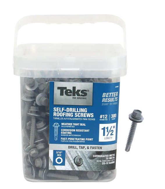 Teks 21422 #12 x 1-1/2 in. HEX WASHER HEAD DRILL PT METAL-TO-METAL ROOFING SCREWS 300CT
