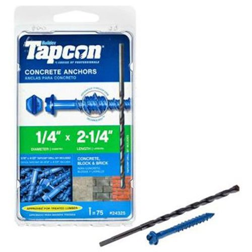 Tapcon 24325 1/4x2-1/4 Hex Drive Washer Head Polymer Coated Steel Tapcon Concrete Screws, 75/Box