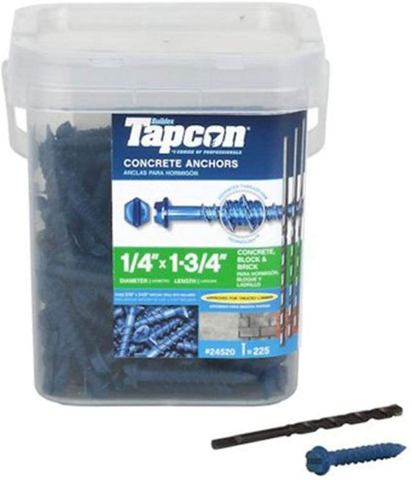 Tapcon 24520 1/4x1-3/4 Hex Drive Washer Head Polymer Coated Steel Tapcon Concrete Screws, 225/Box