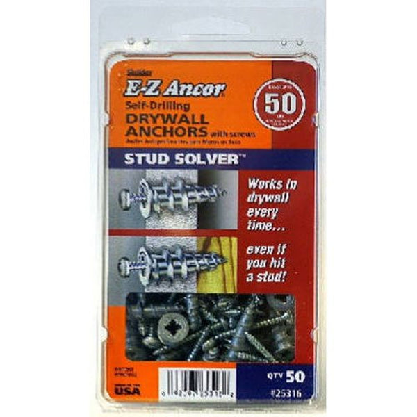 E-Z Ancor 25316 1-1/4x#7 Phillips Drive Flat Head Zinc Coated Alloy Drywall Anchors, 4/Box