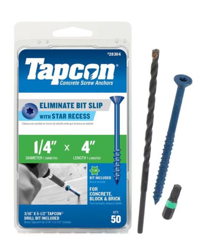 Tapcon 28304 1/4x4 Blue Star Drive Bugle Head Concrete Anchors 50/Box