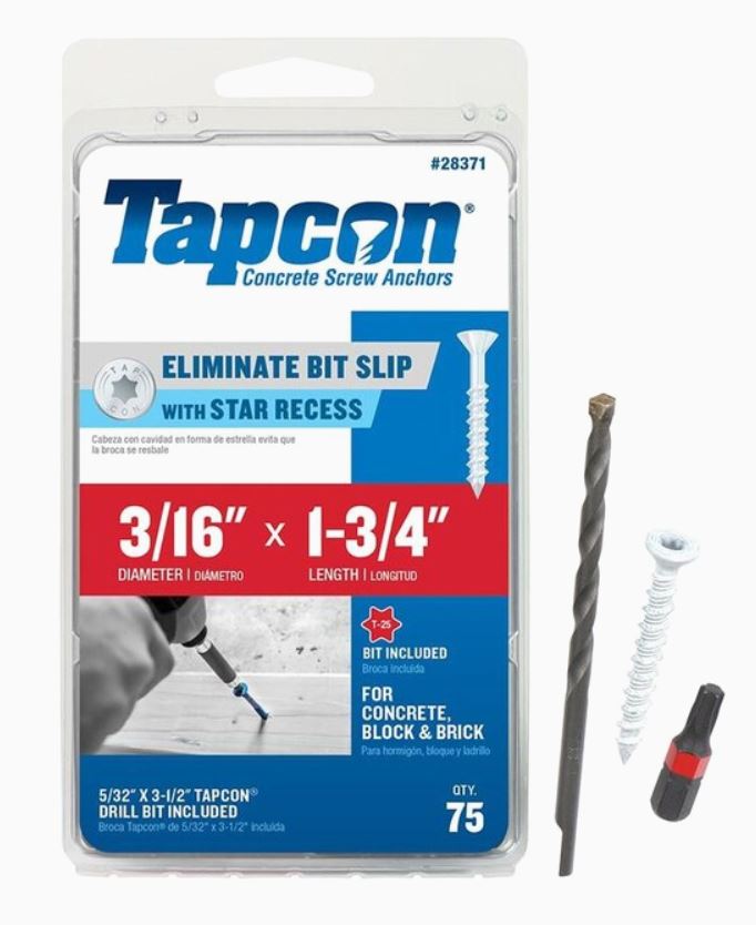 Tapcon 28371 3/16x1-3/4 White Star Drive Bugle Head Concrete Anchors 75/Box