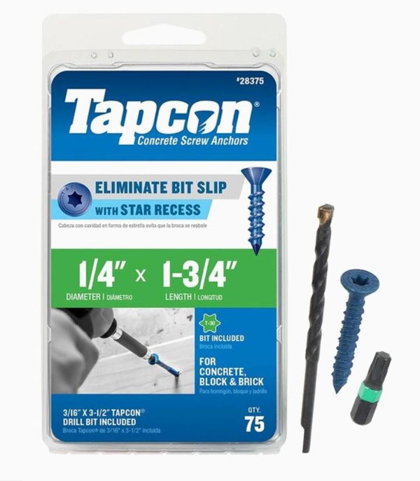 Tapcon 28375 1/4x1-3/4 Blue Star Drive Bugle Head Concrete Anchors 75/Box