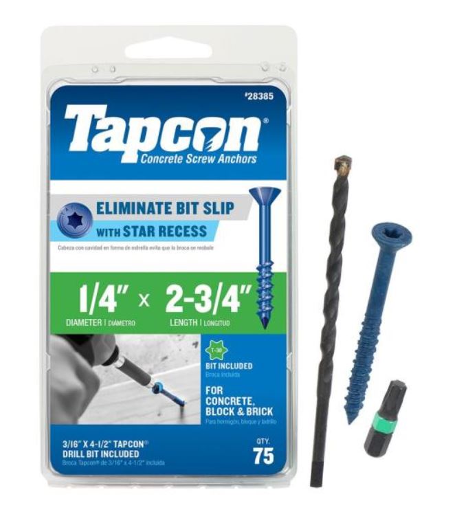 Tapcon 28385 1/4x2-3/4 Blue Star Drive Bugle Head Concrete Anchors 75/Box