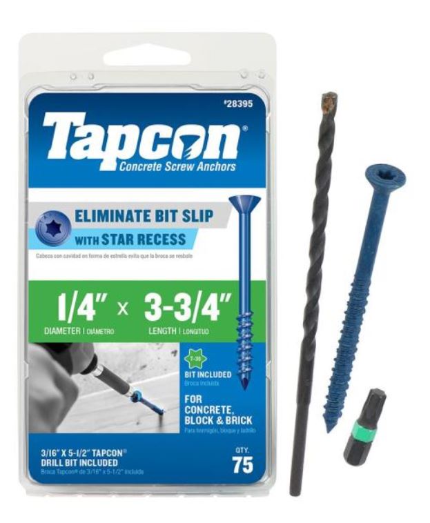 Tapcon 28395 1/4x3-3/4 Blue Star Drive Bugle Head Concrete Anchors 75/Box