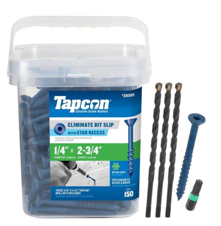 Tapcon 28585 1/4x2-3/4 Blue Star Drive Bugle Head Concrete Anchors 150/Box