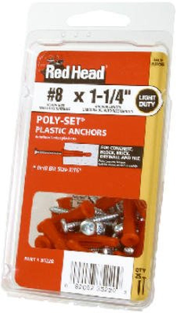 Red Head 35220 1-1/4x#8 Phillips Drive Pan Head Zinc Coated Steel Drywall Anchors, 4/Box