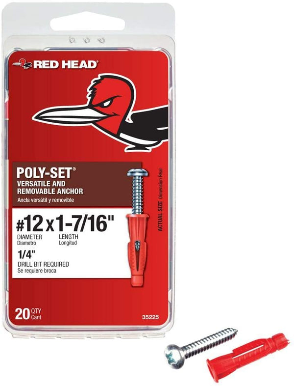 Red Head 35225 1-7/16x#12 Phillips Drive Pan Head Zinc Coated Steel Drywall Anchors, 20/Box