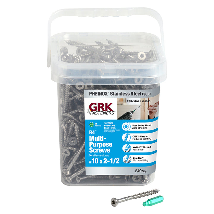 GRK 61633 R4 PHEINOX 305SS ProPak #10 by 2-1/2-inch Screws, 240 per Pack