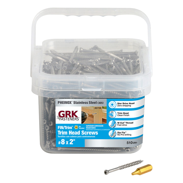 GRK 61728 #8 by 2-inch PHEINOX 305SS Finish/Trim Screws, 510 per Pail