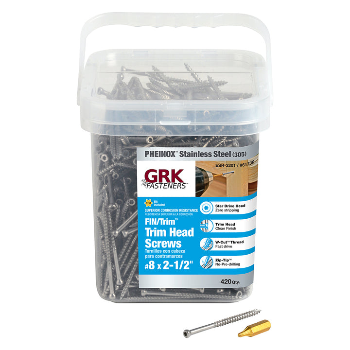 GRK 61730 #8 by 2-1/2-inch PHEINOX 305SS Finish/Trim Screws, 420 per Pail