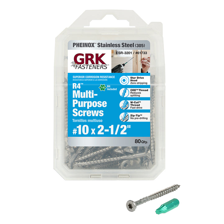 GRK 61733 R4 PHEINOX 305SS ProPak #10 by 2-1/2-inch Screws, 80 per Pack