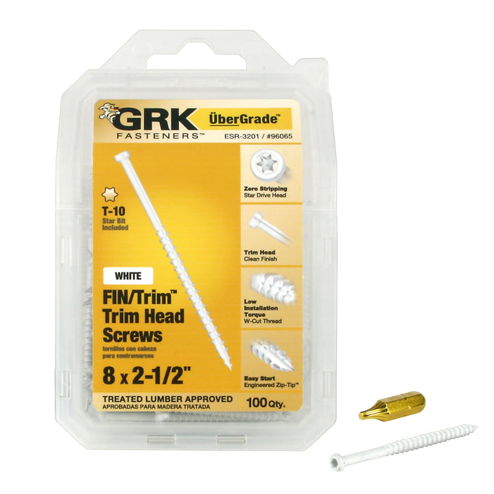 GRK 96065 #8 by 2-1/2-inch HandyPak White Finish/Trim Screws, 100 per Pack