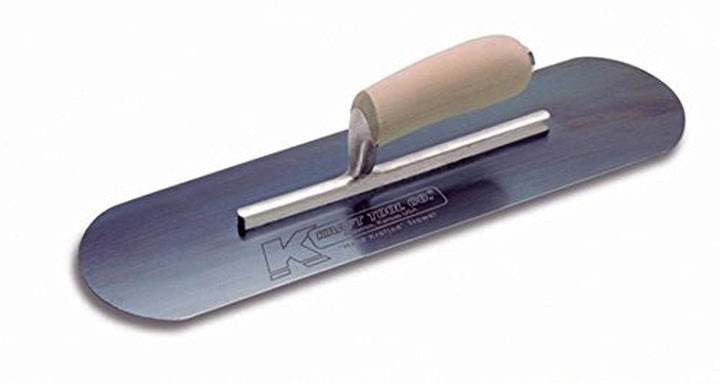 Kraft Tool Co. CF280B 16 in. x 5 in. Blue Steel Pool Trowel with Short Shank Camel Back Wood Handle