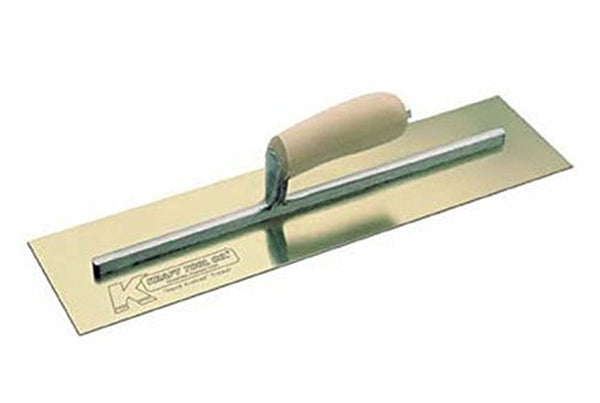 Kraft Tool Co. CF543 14 in. x 5 in. Golden Stainless Steel Cement Trowel with Camel Back Wood Handle