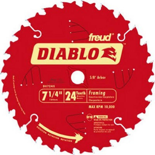 Freud D0724A 7-1/4 in. 24 Tooth ATB Framing Saw Blade with 5/8 in. Diamond Knockout Arbor, 1/Box