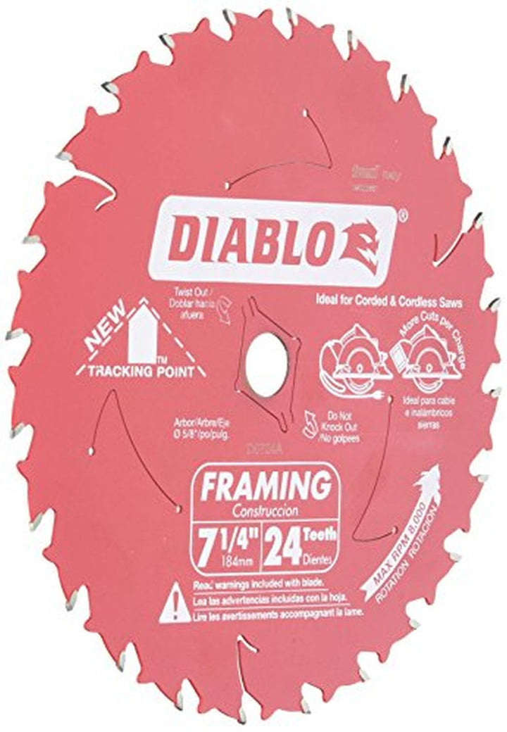 Freud D0724A 7-1/4 in. 24 Tooth ATB Framing Saw Blade with 5/8 in. Diamond Knockout Arbor, 1/Box