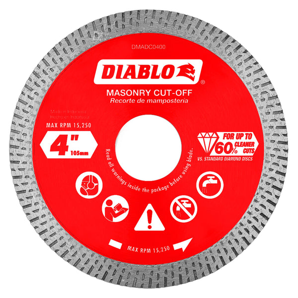 Diablo DMADC0400 4 in. Diamond Continuous Rim Cut-Off Discs for Masonry, 1/Box