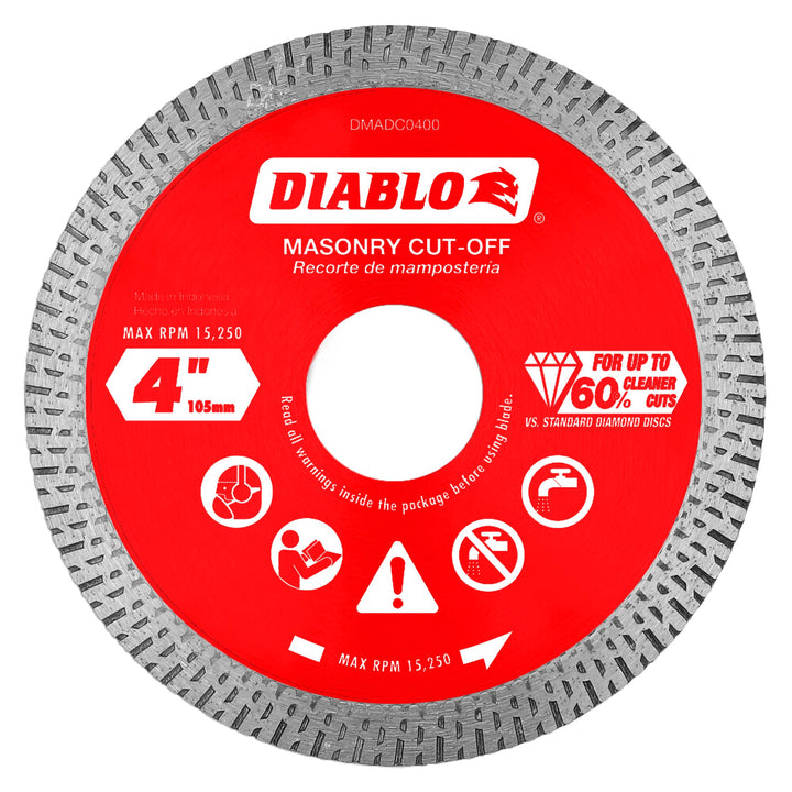 Diablo DMADC0400 4 in. Diamond Continuous Rim Cut-Off Discs for Masonry, 1/Box