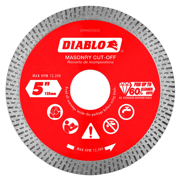 Diablo DMADC0500 5 in. Diamond Continuous Rim Cut-Off Discs for Masonry, 1/Box