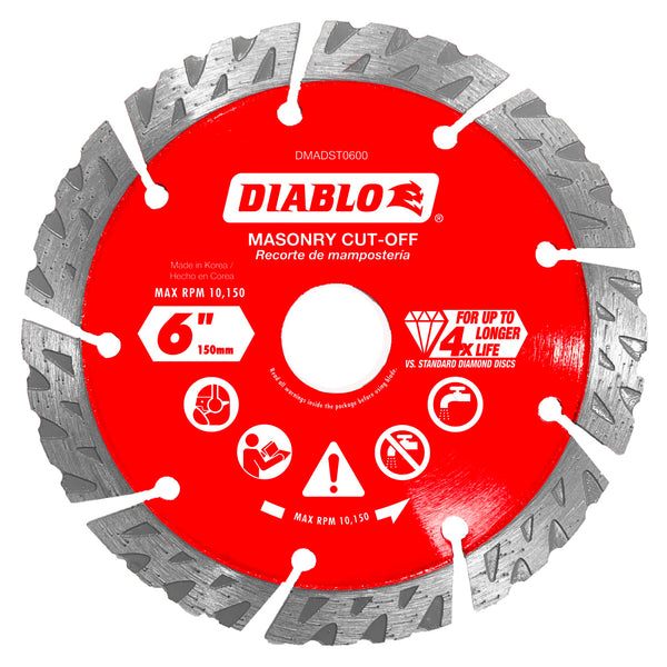 Diablo DMADST0600 6 in. Diamond Segmented Turbo Cut-Off Discs for Masonry, 1/Box