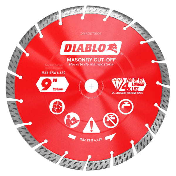 Diablo DMADST0900 9 in. Diamond Segmented Turbo Cut-Off Discs for Masonry, 1/Box