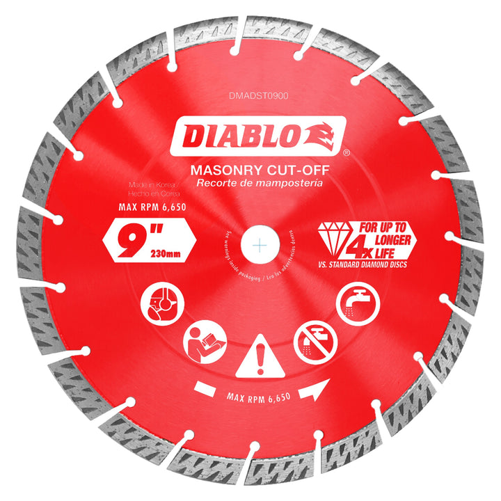 Diablo DMADST0900 9 in. Diamond Segmented Turbo Cut-Off Discs for Masonry, 1/Box