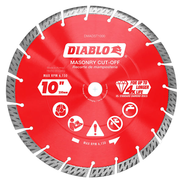Diablo DMADST1000 10 in. Diamond Segmented Turbo Cut-Off Discs for Masonry, 1/Box