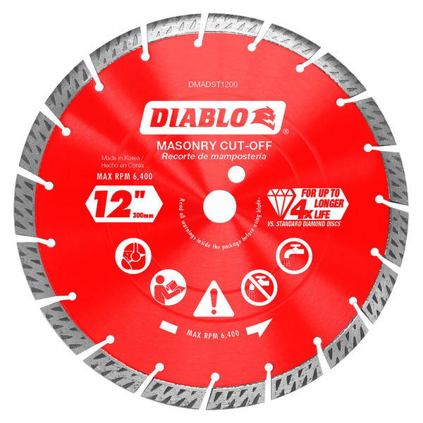 Diablo DMADST1200 12 in. Diamond Segmented Turbo Cut-Off Discs for Masonry, 1/Box
