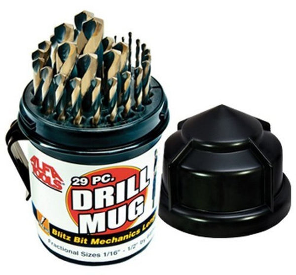 Alfa Tools BBML74290DM Gold Oxide Blitz Bit Mechanic's Length Drill Mug, 29 Piece Set