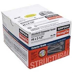 Simpson Strong-Tie SD9212R100-R #9x2-1/2 Hex Drive Hex Head Mechanically Galvanized Steel Structural Screws, 100/Box