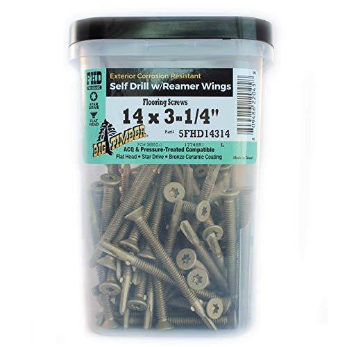 Big Timber 5FHD14314 #14x3-1/4 Star Drive Flat Head Bronze Finish Steel Self-Drilling Screws with Reamer Wings, 150/Box