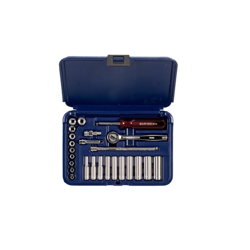 Wright Tool 223-MC 1/4" Drive 25 Piece Blow Mold Case Set - 6 Point Standard Sockets 5/32" - 1/2", 6 Point Deep Sockets 3/16" - 1/2", 12 Pt Deep Socket 9/16", Ratchet, Spinner, Universal, 2" & 6" Extensions