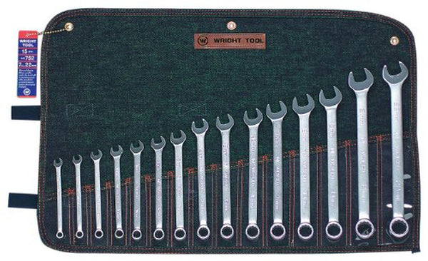 Wright Tool 752 Combination Wrench WRIGHTGRIP 2.0 15 Piece Set - 12 Point Metric Satin 7mm - 22mm