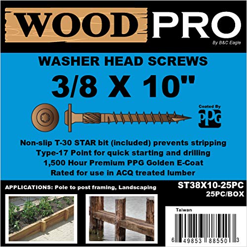 WoodPro ST38X10-25PC 3/8 in. x 10 in. Gold Finish Wood Screws, 25/Box